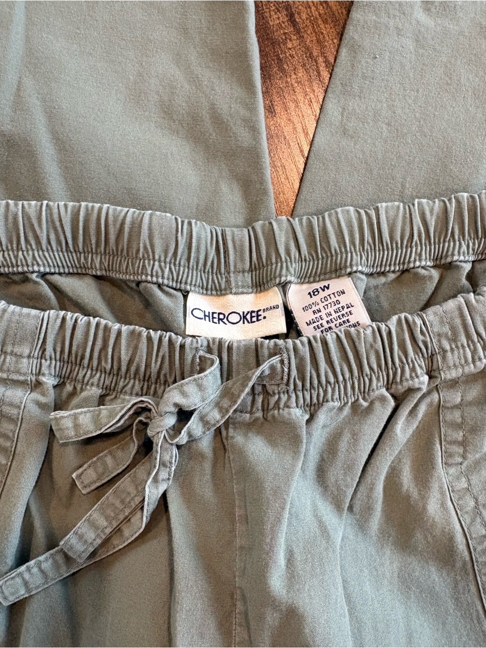 Cherokee Sage Green Elastic Waist Tie-Front Pants - Picture 2 of 4
